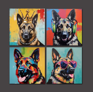 Pine Stretched  Framed 4 Panels - German Shephard