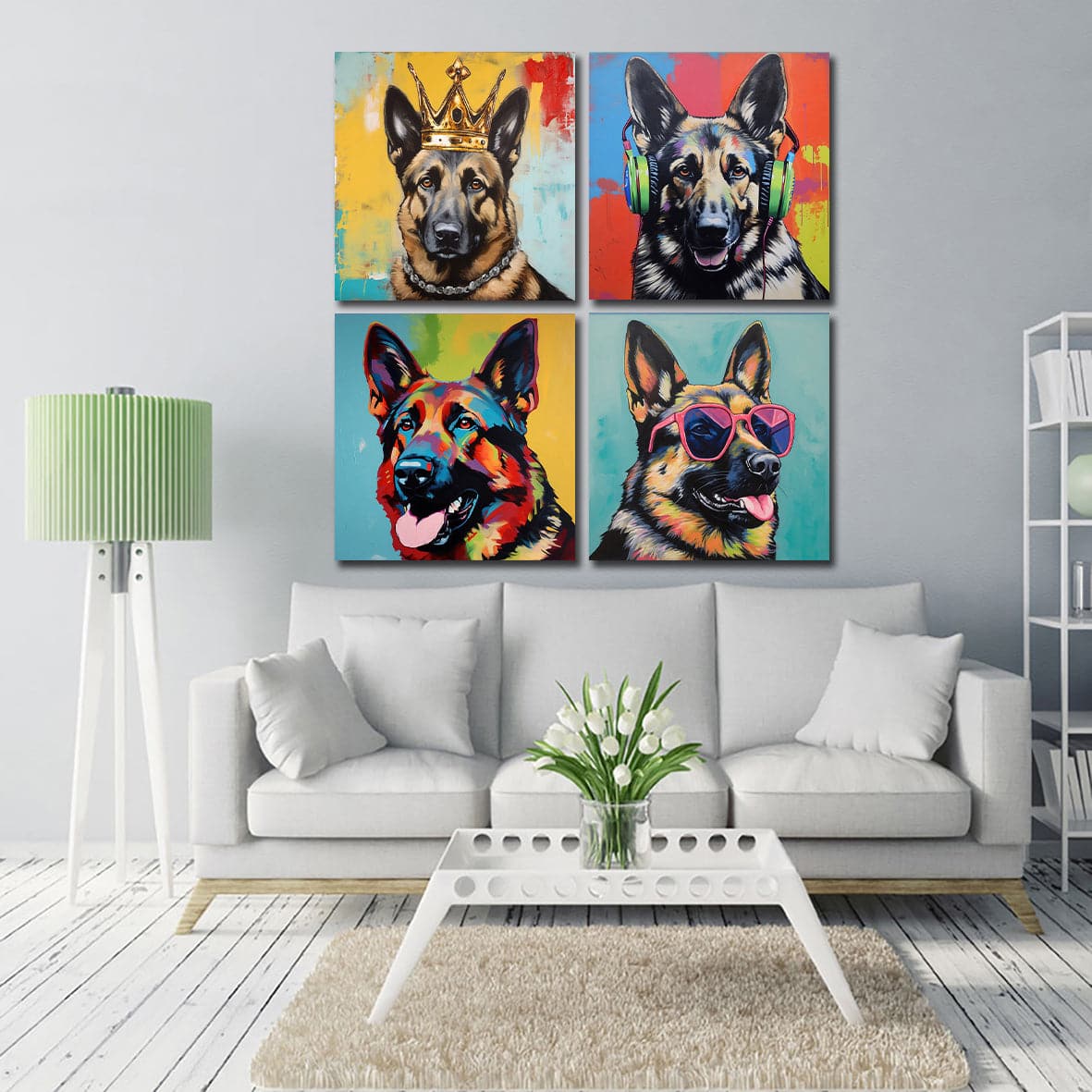 Pine Stretched  Framed 4 Panels - German Shephard