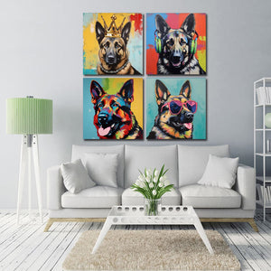 Pine Stretched  Framed 4 Panels - German Shephard