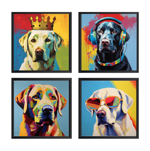 Pine Stretched  Framed 4 Panels - Labrador Retriever