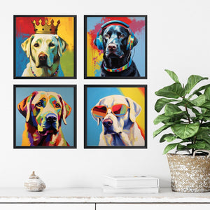 Pine Stretched  Framed 4 Panels - Labrador Retriever