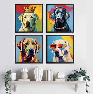Pine Stretched  Framed 4 Panels - Labrador Retriever