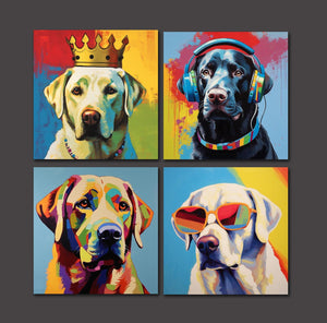 Pine Stretched  Framed 4 Panels - Labrador Retriever