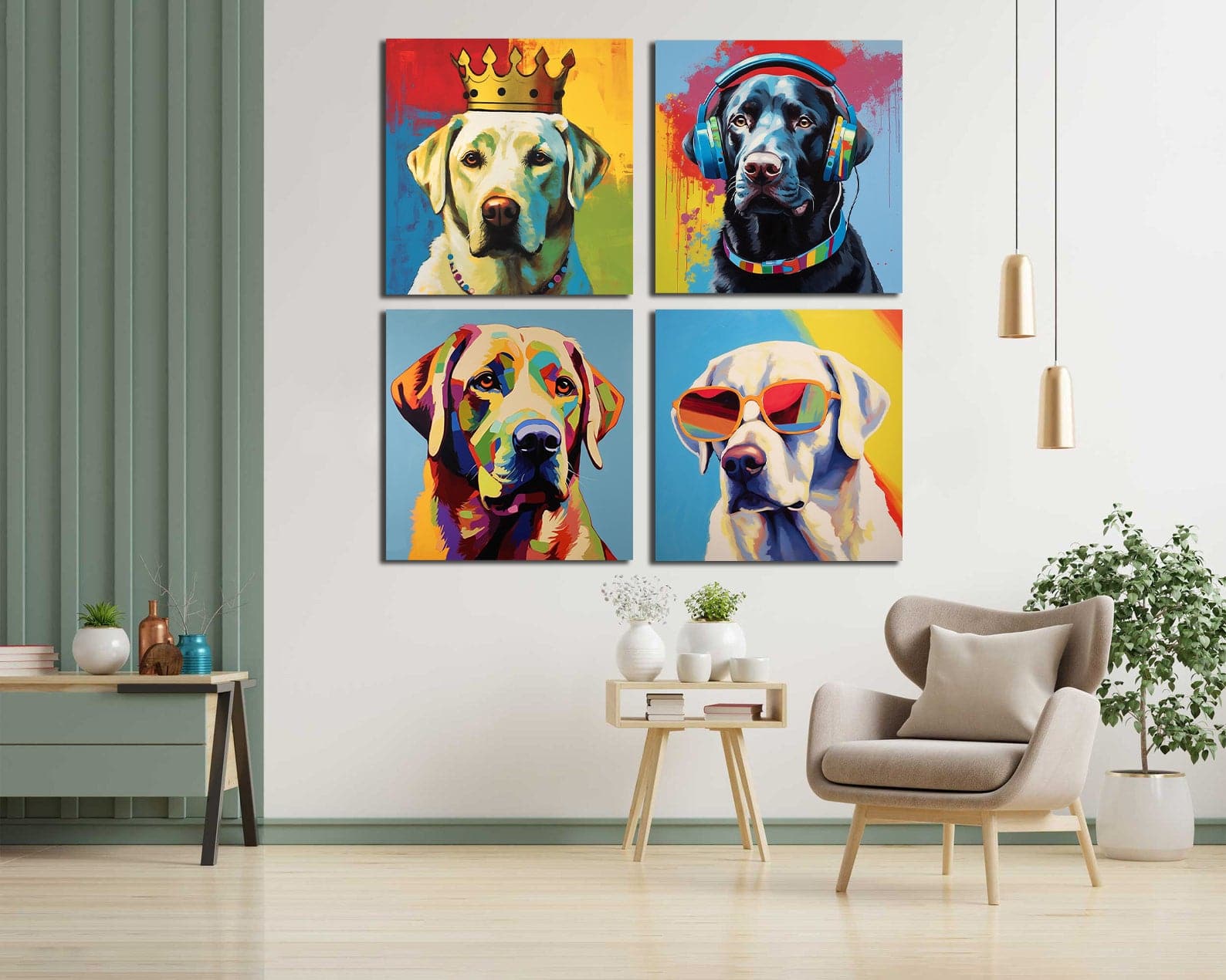 Pine Stretched  Framed 4 Panels - Labrador Retriever