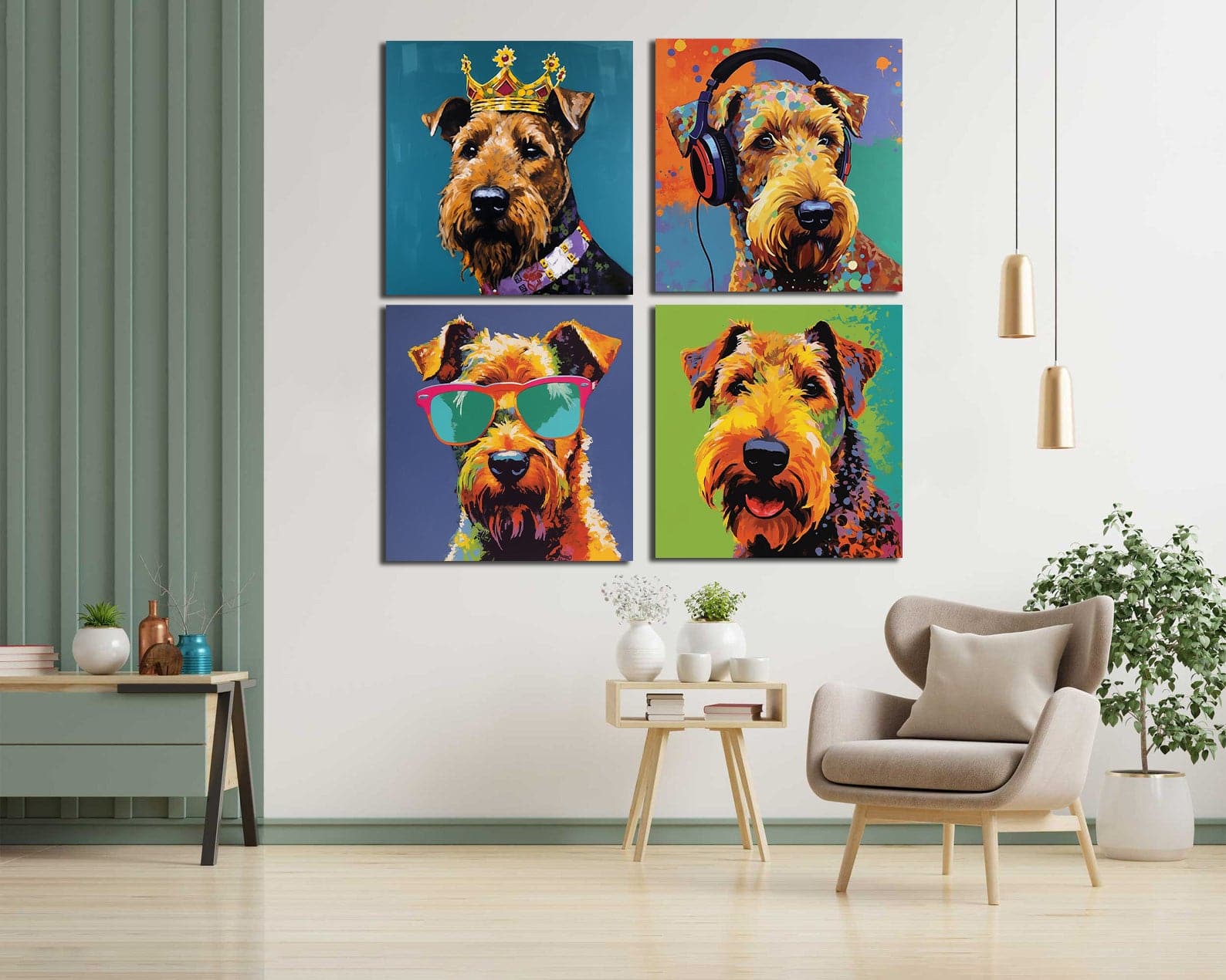 Pine Stretched  Framed 4 Panels - Welsh Terrier