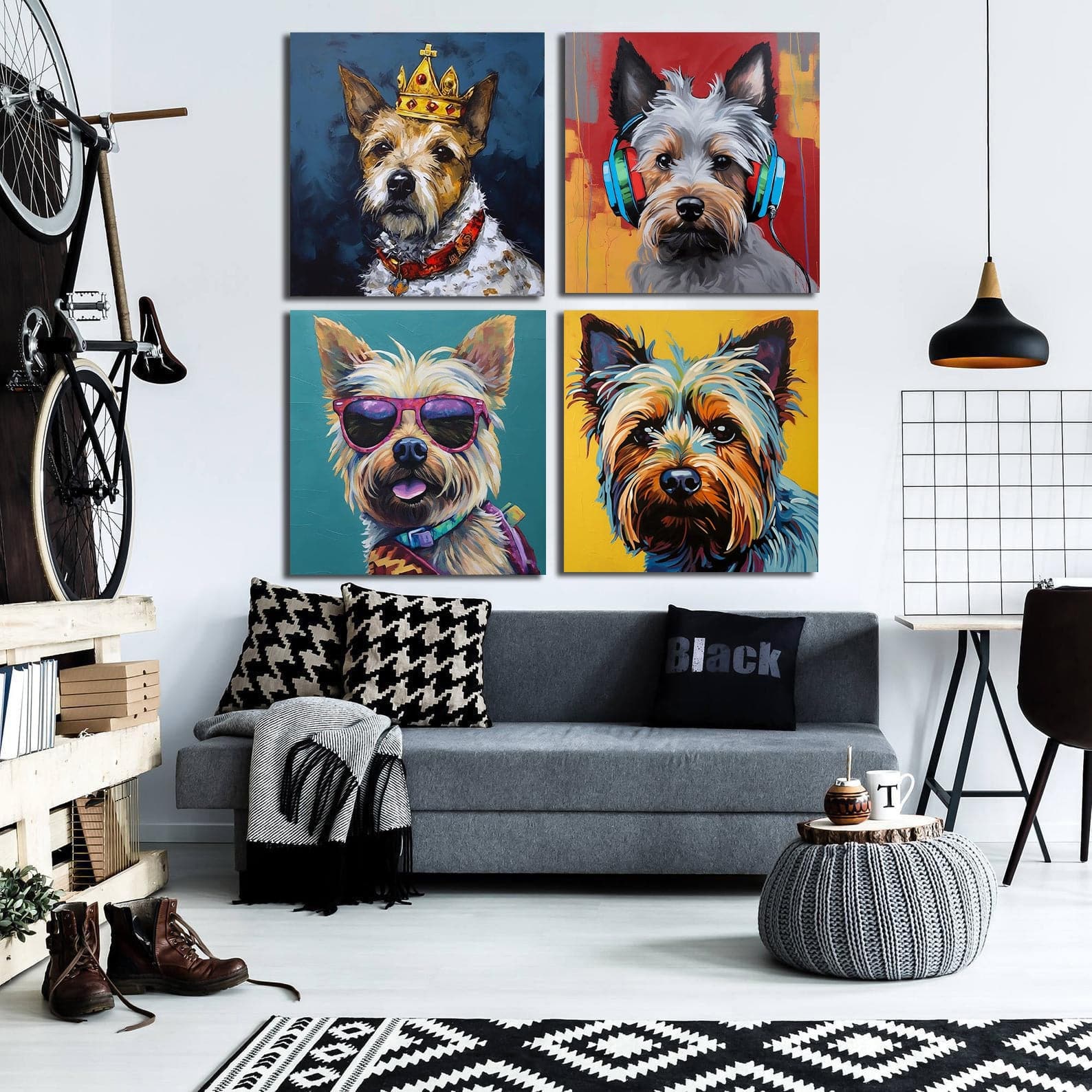 Pine Stretched  Framed 4 Panels - Silky Terrier