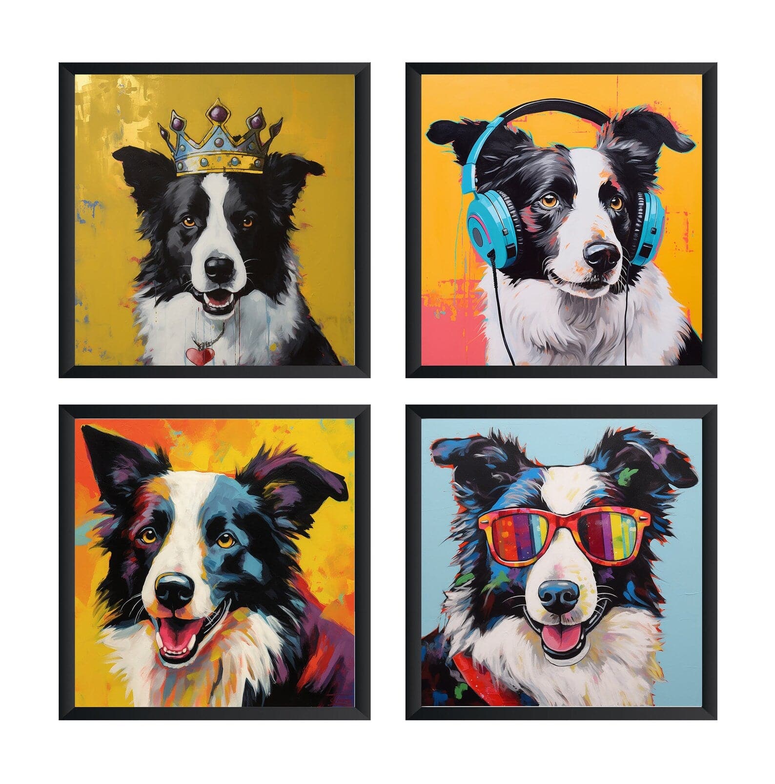 Pine Stretched  Framed 4 Panels - Border Collie
