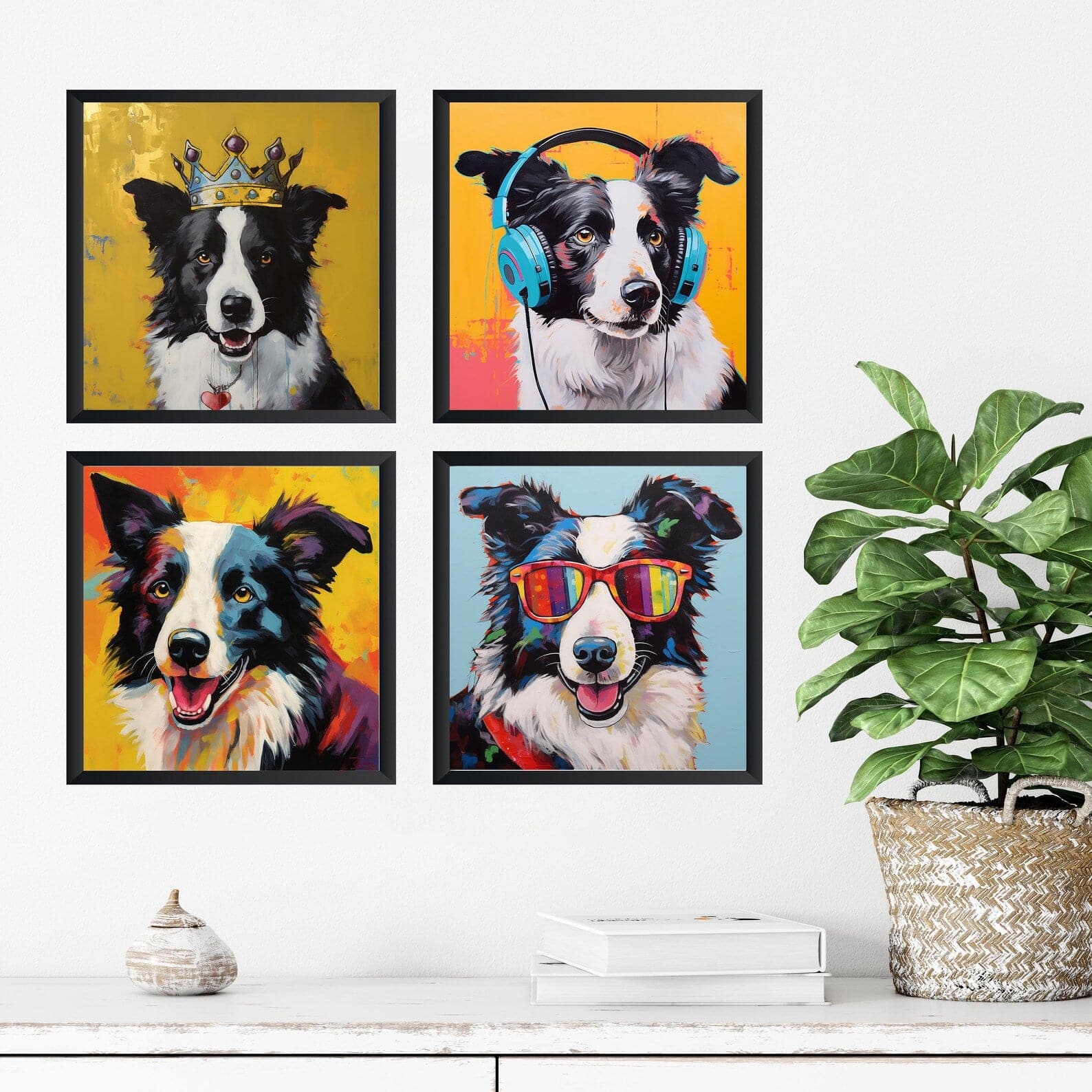 Pine Stretched  Framed 4 Panels - Border Collie