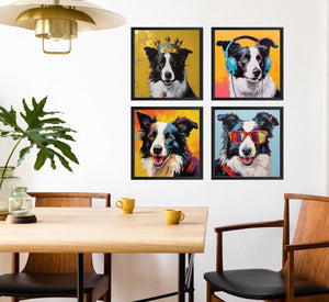 Pine Stretched  Framed 4 Panels - Border Collie