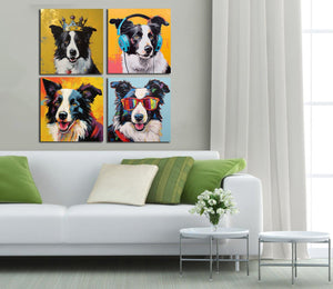 Pine Stretched  Framed 4 Panels - Border Collie