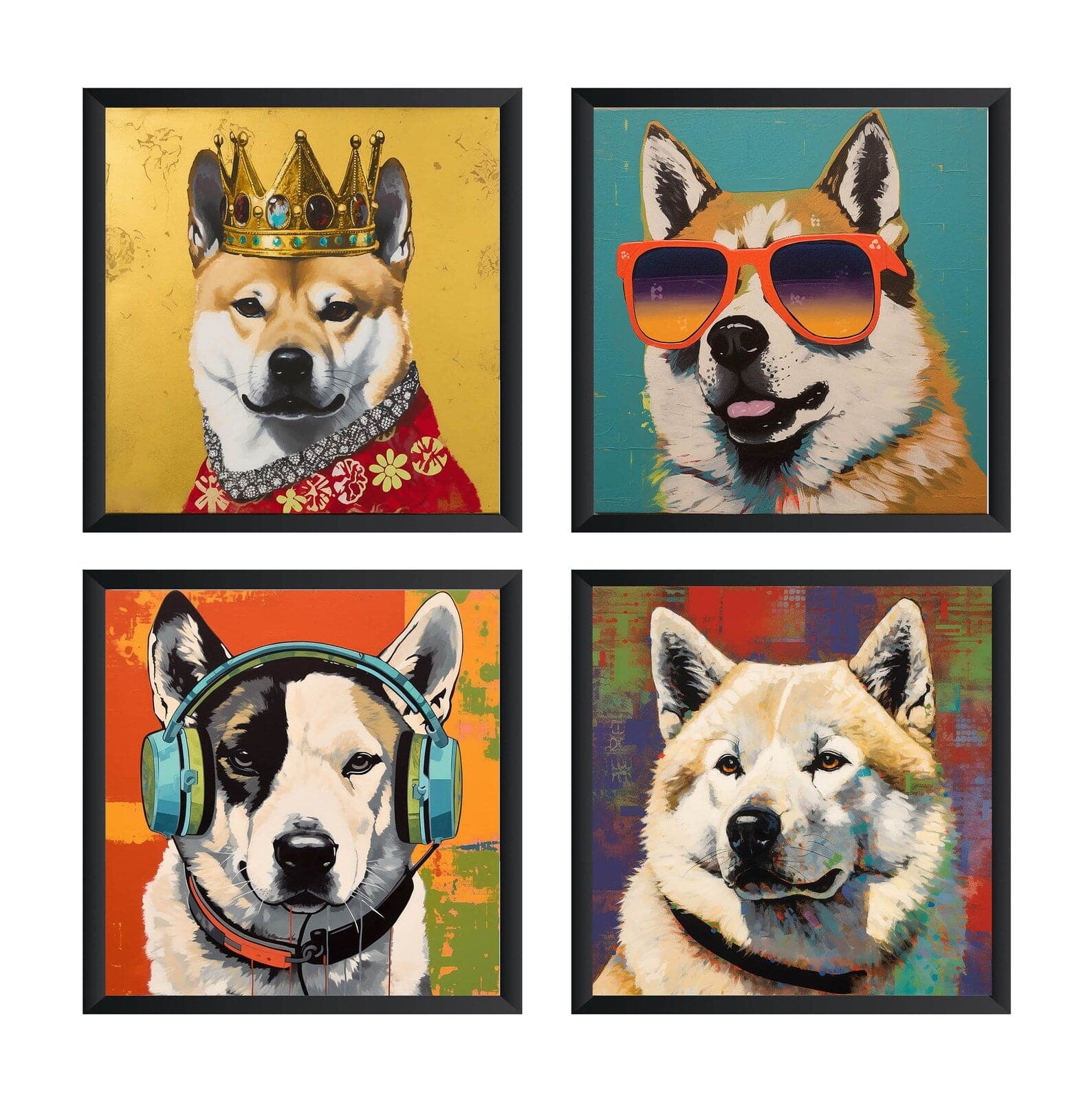 Pine Stretched  Framed 4 Panels - Akita