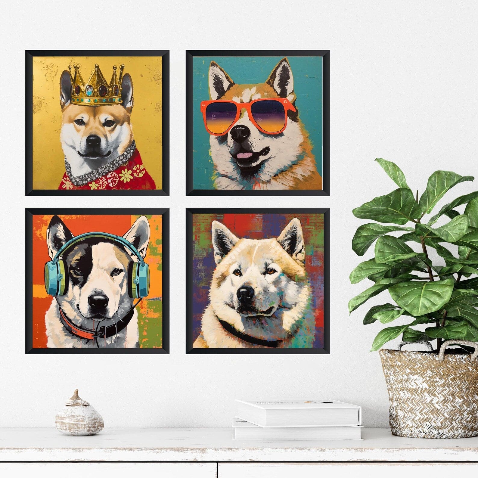 Pine Stretched  Framed 4 Panels - Akita