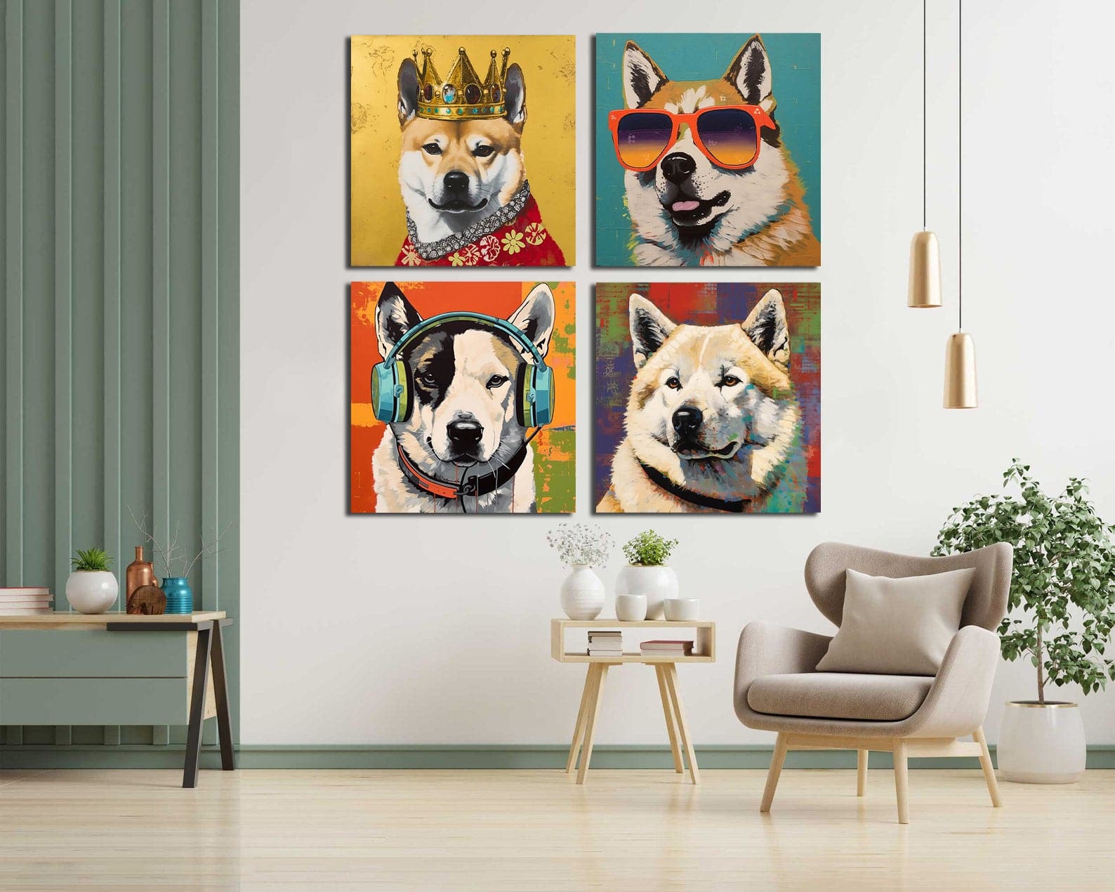 Pine Stretched  Framed 4 Panels - Akita