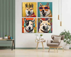 Pine Stretched  Framed 4 Panels - Akita