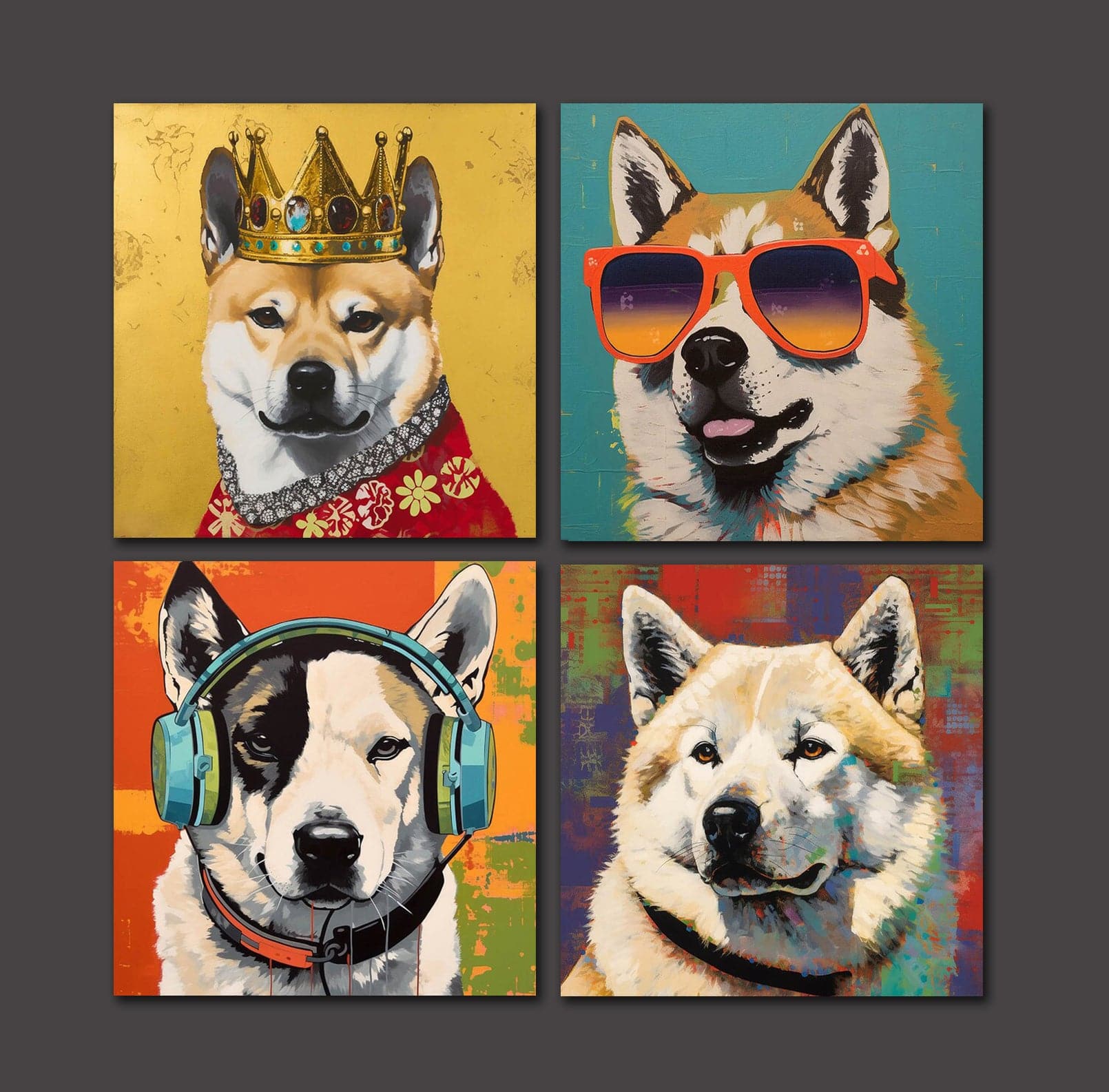 Pine Stretched  Framed 4 Panels - Akita