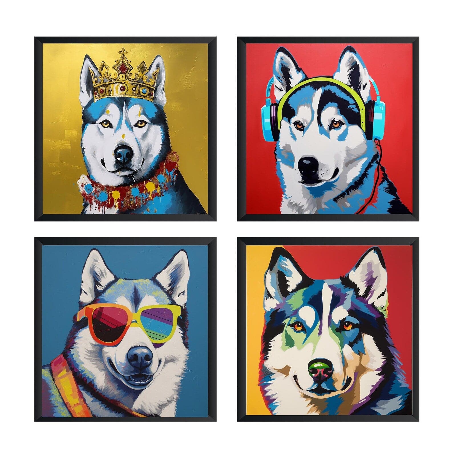 Pine Stretched  Framed 4 Panels - Siberian Husky