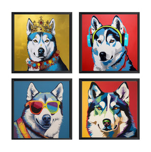 Pine Stretched  Framed 4 Panels - Siberian Husky