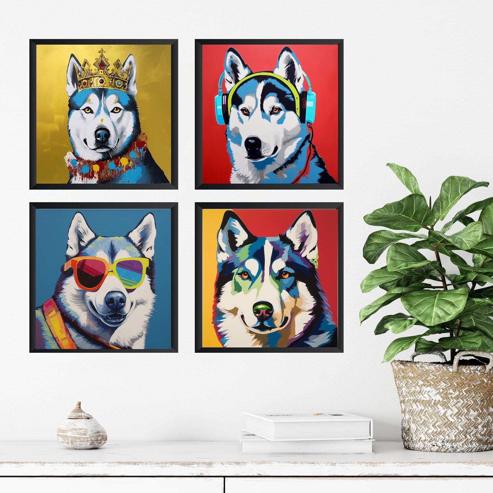 Pine Stretched  Framed 4 Panels - Siberian Husky