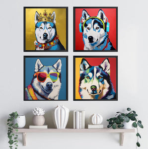 Pine Stretched  Framed 4 Panels - Siberian Husky