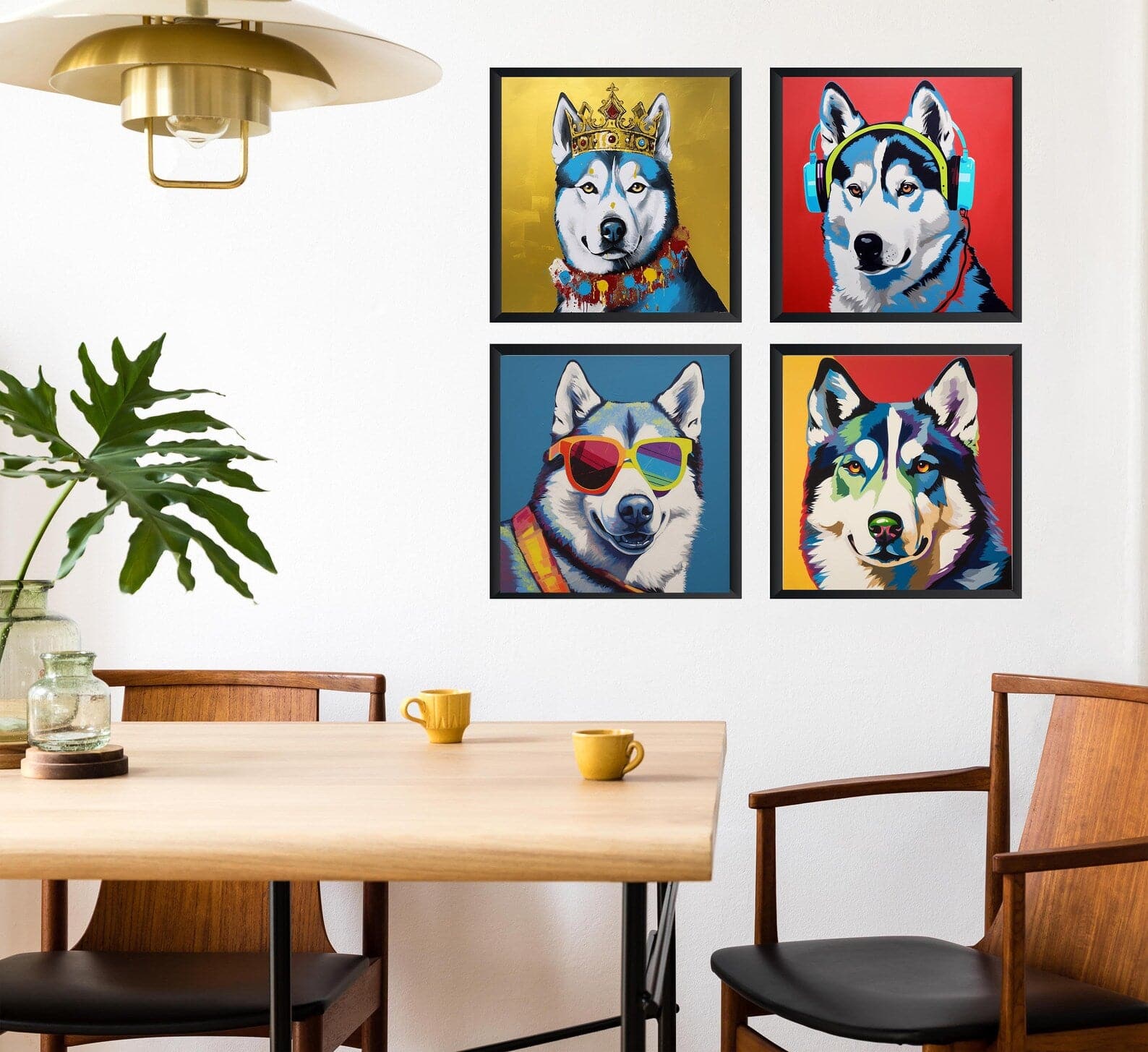 Pine Stretched  Framed 4 Panels - Siberian Husky