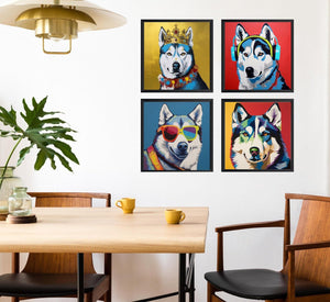 Pine Stretched  Framed 4 Panels - Siberian Husky