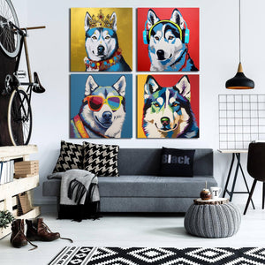 Pine Stretched  Framed 4 Panels - Siberian Husky