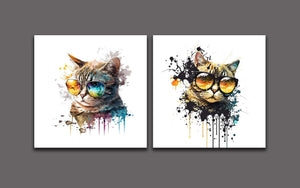 Pine Stretched  Framed 2 Panels - Cool Cats