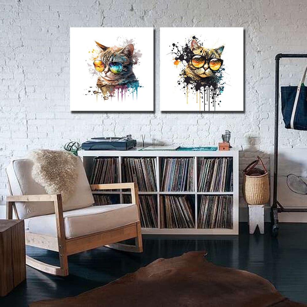 Pine Stretched  Framed 2 Panels - Cool Cats