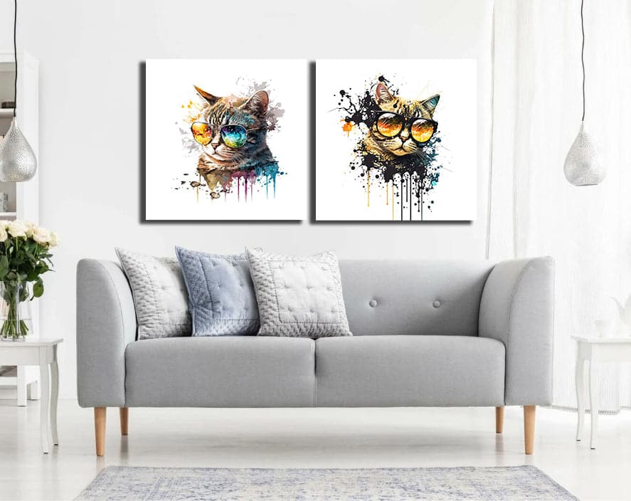 Pine Stretched  Framed 2 Panels - Cool Cats