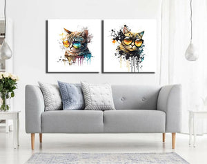 Pine Stretched  Framed 2 Panels - Cool Cats