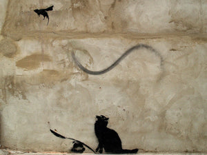 Pine Stretched  Framed 1 Panel - Banksy -Cat and Mouse