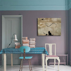 Pine Stretched  Framed 1 Panel - Banksy -Cat and Mouse