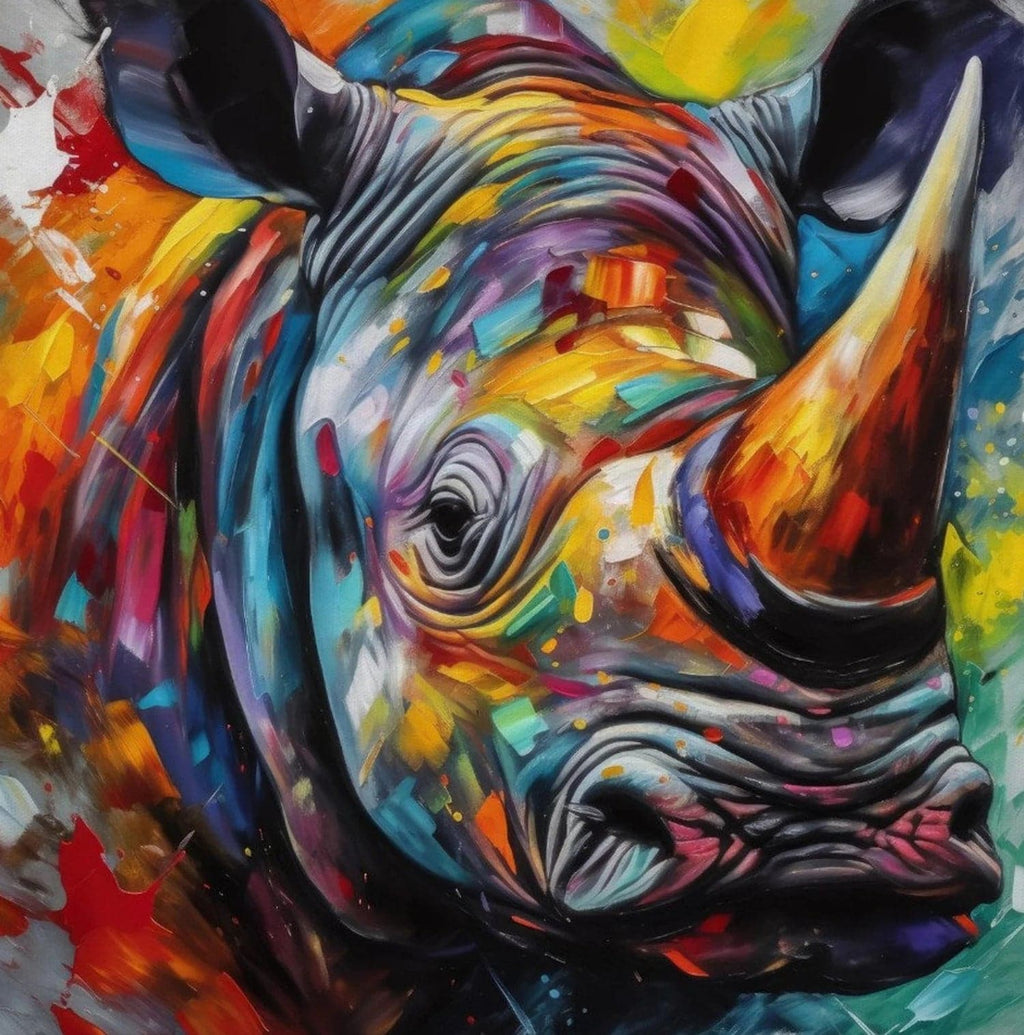 Pine Stretched  Framed 1 Panel - Rhinoceros