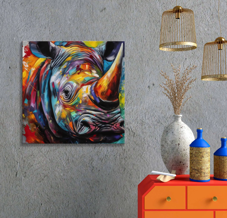 Pine Stretched  Framed 1 Panel - Rhinoceros