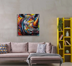 Pine Stretched  Framed 1 Panel - Rhinoceros
