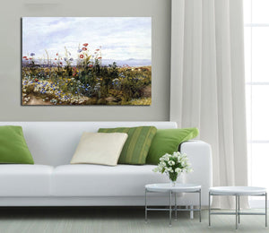 Framed 1 Panel - Wildflowers with a View of Dublin by Andrew Nicholl