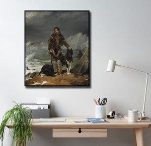 Pine Stretched  Framed 1 Panel - A Woman from the Land of Eskimos (1826) by Leon Cogniet