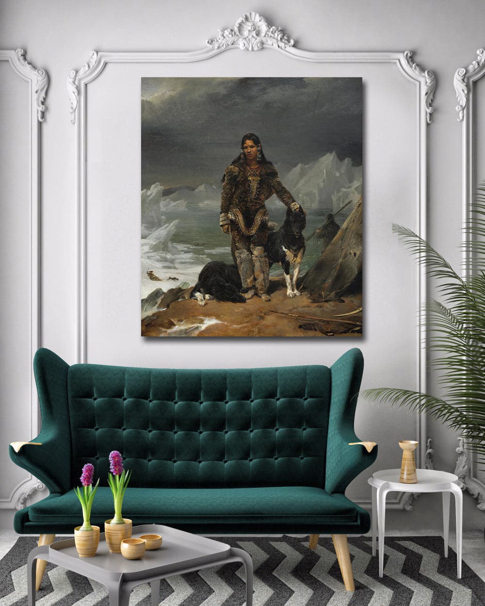 Pine Stretched  Framed 1 Panel - A Woman from the Land of Eskimos (1826) by Leon Cogniet