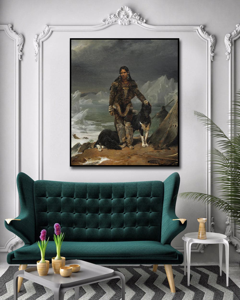 Pine Stretched  Framed 1 Panel - A Woman from the Land of Eskimos (1826) by Leon Cogniet