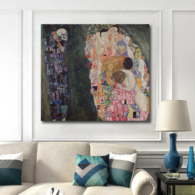 Pine Stretched  Framed 1 Panel - Death and Life (1911) by Gustav Klimt