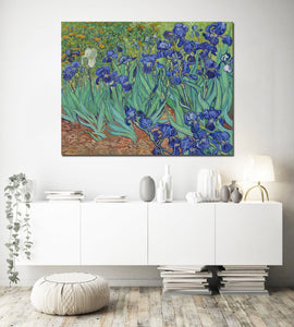 Pine Stretched  Framed 1 Panel - Irises (1889) by Vincent Van Gogh