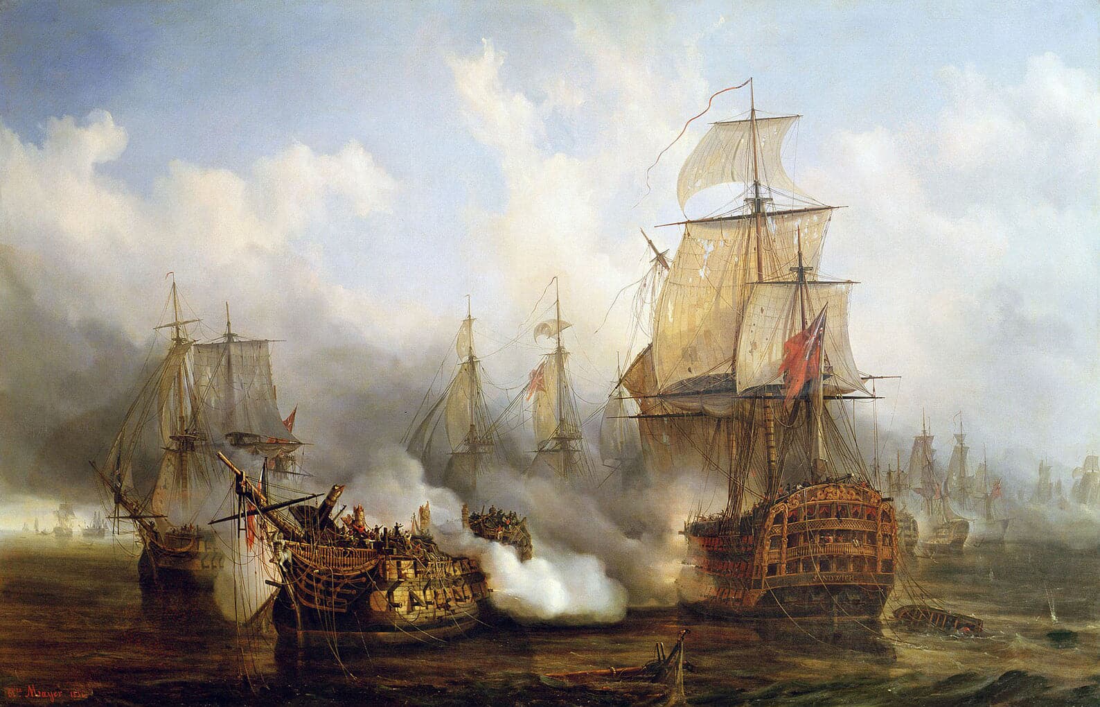 Pine Stretched  Framed 1 Panel - The Redoutable at Trafalgar, 21st October 1805 by Auguste Etienne Francois Mayer