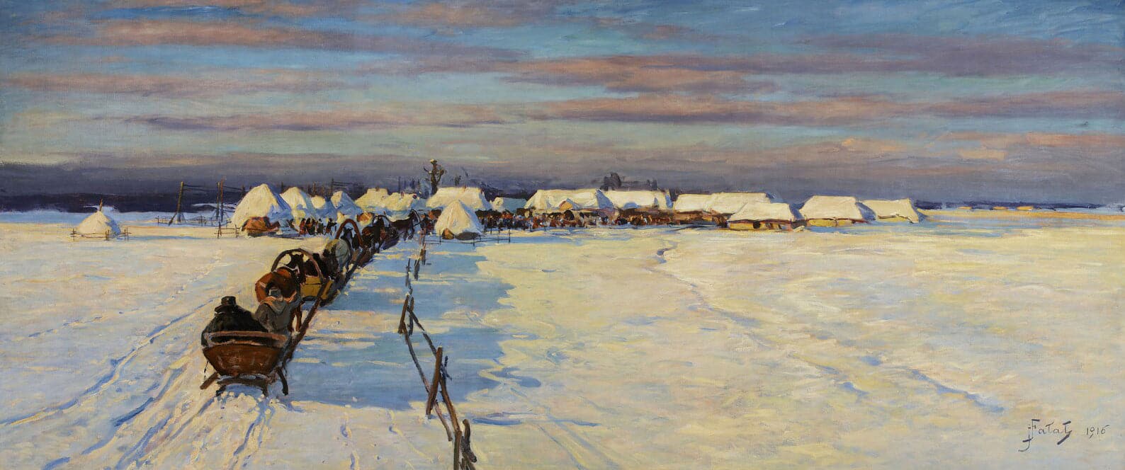 Pine Stretched  Framed 1 Panel - Road to the Village (1916) by Julian Falat