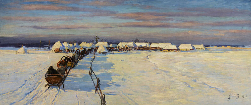 Pine Stretched  Framed 1 Panel - Road to the Village (1916) by Julian Falat