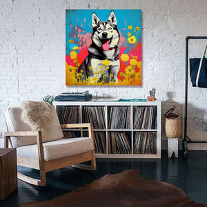 Pine Stretched  Framed 1 Panel -  Siberian Husky