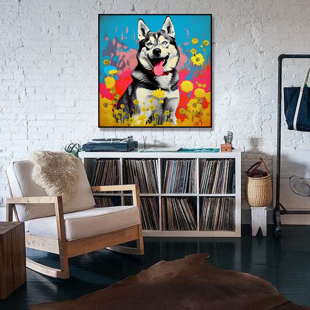Pine Stretched  Framed 1 Panel -  Siberian Husky