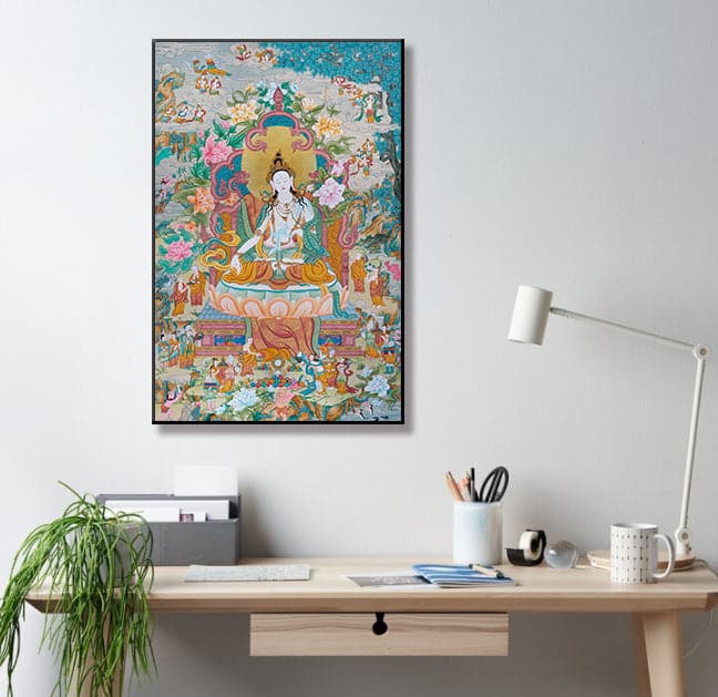 Framed 1 Panel - White Tara Thangka
