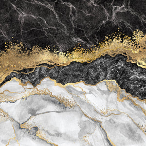 Pine Stretched  Framed 1 Panel - Abstract - Black Marble with Gold Foil and Glitter