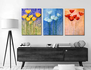 Pine Stretched  Framed 3 Panels - Tulips