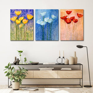Pine Stretched  Framed 3 Panels - Tulips